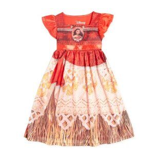 Disney Moana Dress 5T Flame Resistant Red/Yellow With Tribal Print